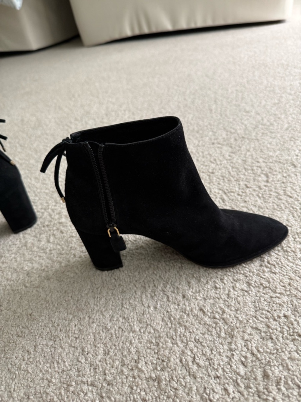 Stuart Weitzman Black Suede Pointed-Toe Ankle Booties - Picture 3 of 7